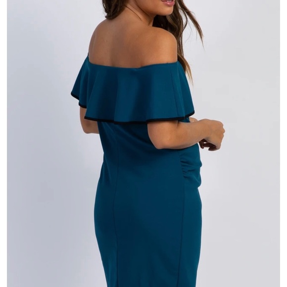 Teal Off Shoulder Maternity Dress- NWT - Picture 3 of 4